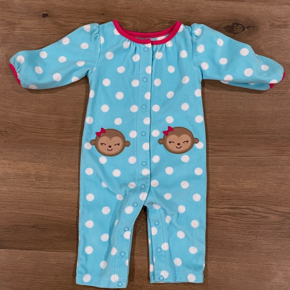 Carter’s Light‎ blue polkadot with a monkey fleece pajamas